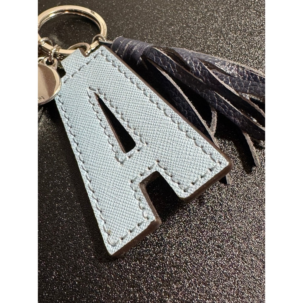 Rebecca Minkoff Letter A Light Blue Saffiano Tassel Charm Keychain‎ Bag Fob - Picture 10 of 12